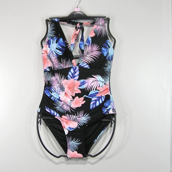 NWT DKNY ONE PIECE SWIMSUIT/MEDIUM HALTER FLORAL - Picture 2 of 6